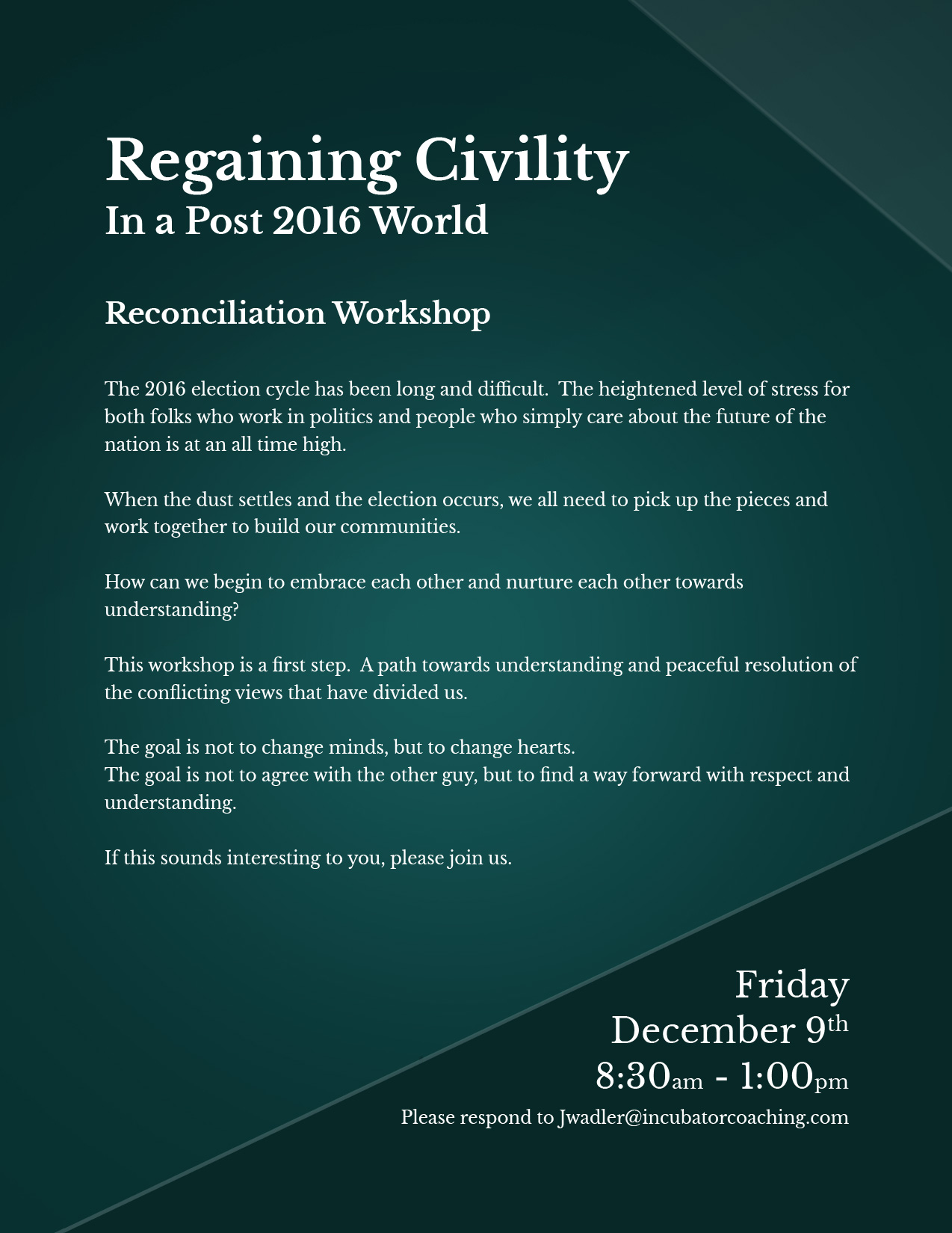 Regaining Civlity Workshop